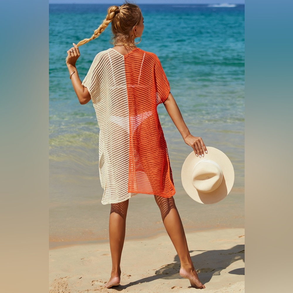 Openwork Contrast Slit Knit Cover Up onesize - Picture 16 of 16